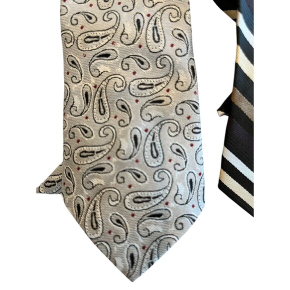 Clip-on Ties necktie Boys Bundle of 2 Brown Stripe Grey Paisley - Picture 2 of 5